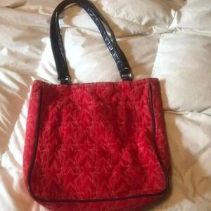 Reversible Quilted Tote Bag Women Large Red Stars Excellent Padded